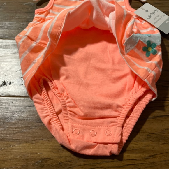 New Carter’s romper dress coral striped size 3 months - Picture 3 of 5